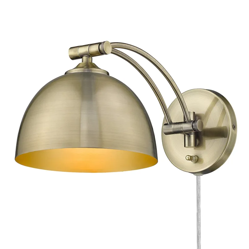 Rey 1-light Swing Arm Wall Lamp in Aged Brass — Golden Lighting LED General Lighting  