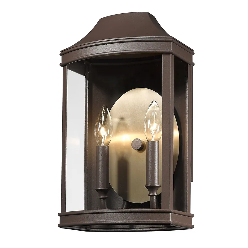 Cohen 2-light Outdoor Wall in Textured Bronze and Brushed Champagne Brass — Golden Lighting LED Bollards & Pathway Lights  