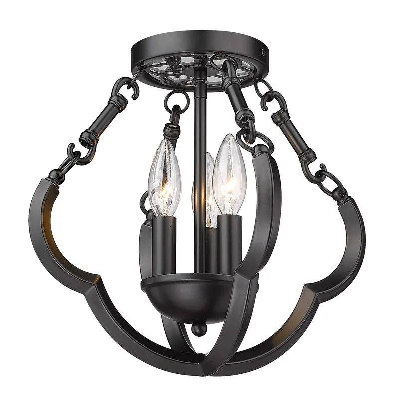 Saxon 3-light Semi-Flush Mount in Matte Black — Golden Lighting LED Ceiling Lights  