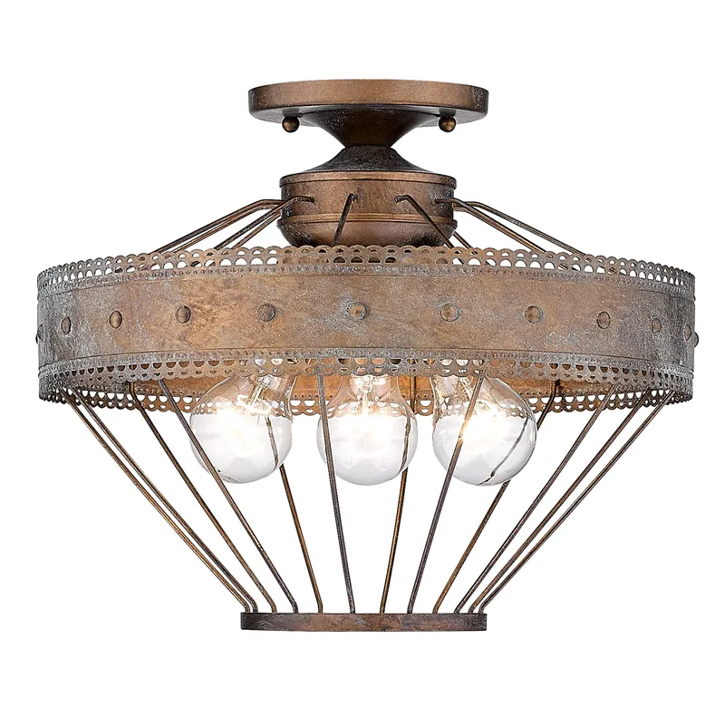 Ferris 3-light Semi-Flush Mount in Copper Patina — Golden Lighting LED Ceiling Lights  