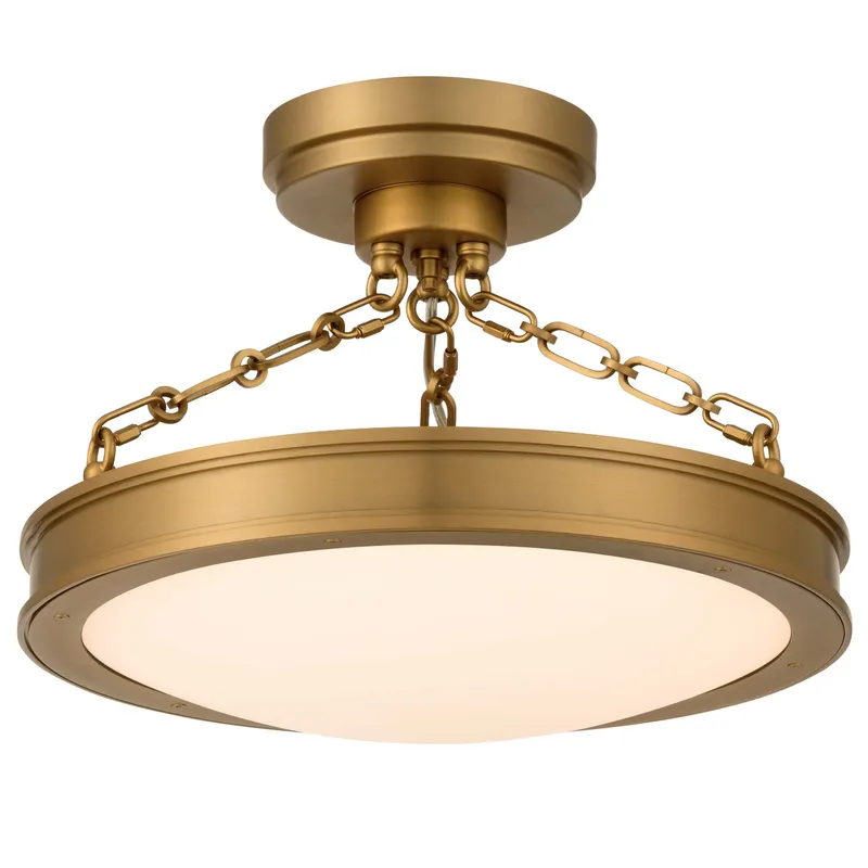 Cameron LED 17in Semi-Flush Brushed Champagne Brass & Etched Glass — Golden Lighting LED Ceiling Lights  3000K