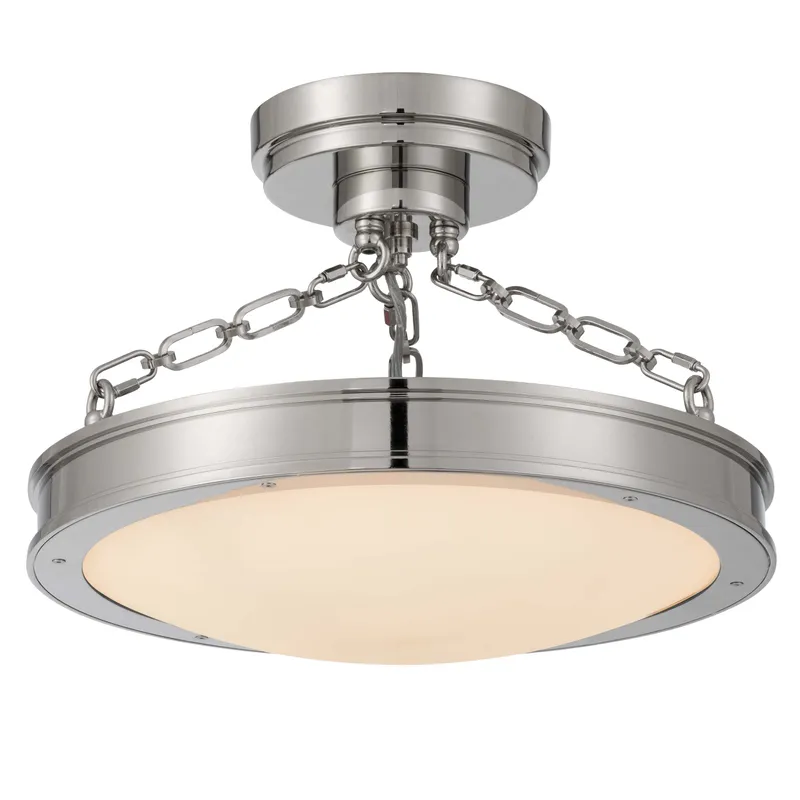 Cameron LED 17in Semi-Flush Mount in Polished Nickel with Etched Glass — Golden Lighting LED Ceiling Lights  3000K
