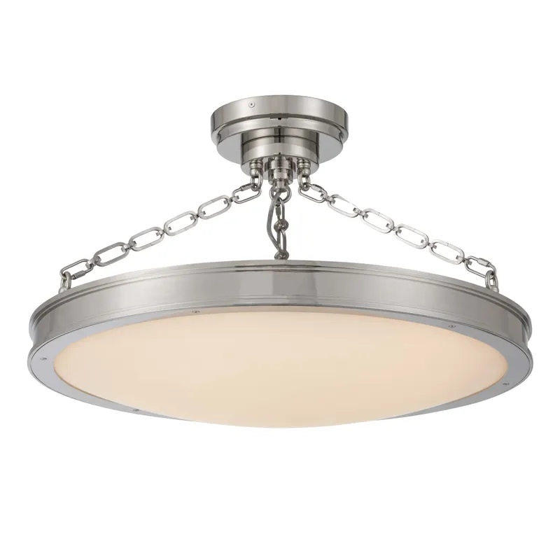 Cameron LED 24in Semi-Flush Mount Polished Nickel &h Etched Glass — Golden Lighting LED Ceiling Lights  3000K