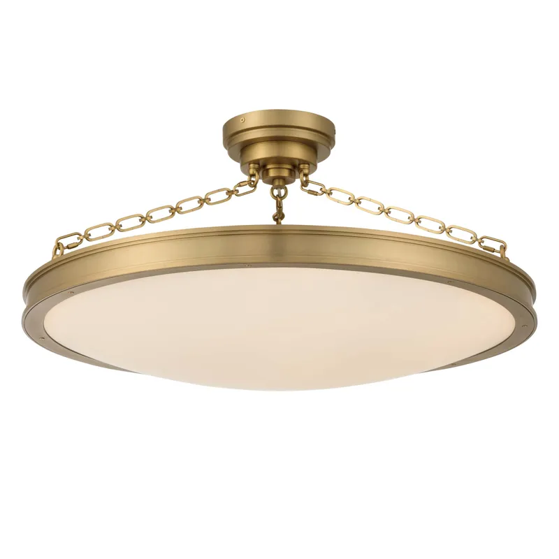 Cameron LED 30in Semi-Flush Brushed Champagne Brass & Etched Glass — Golden Lighting LED Ceiling Lights  3000K