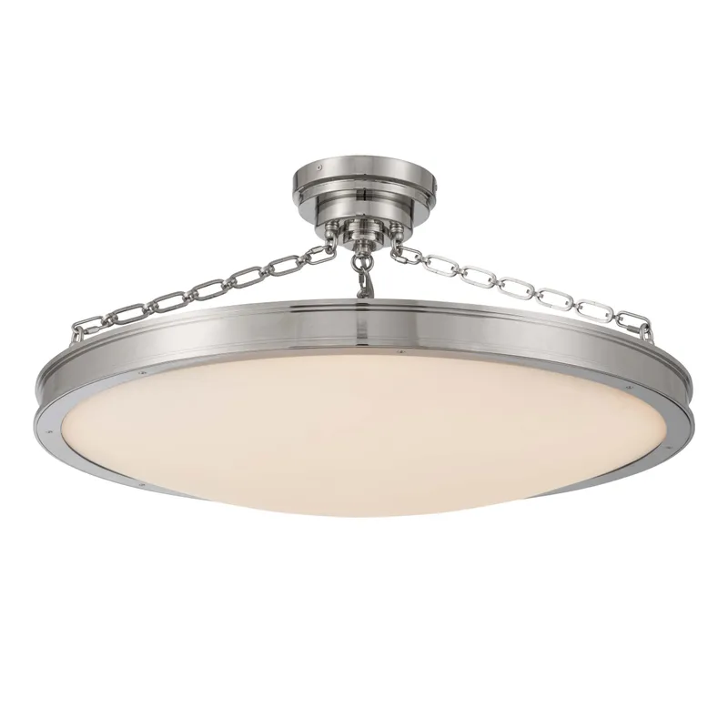 Cameron Integrated LED 30in Semi-Flush Polished Nickel & Etched Glass — Golden Lighting LED Ceiling Lights  3000K