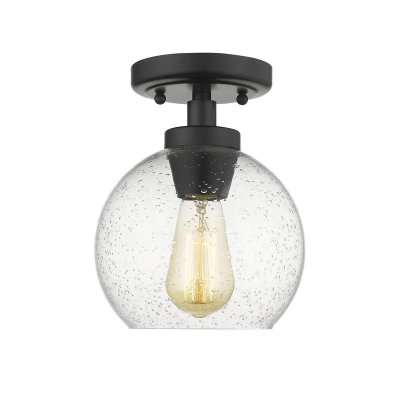 Golden Lighting Galveston 1-light Flush Mount in Matte Black and Seeded Glass — Golden Lighting LED Ceiling Lights 60.0W 