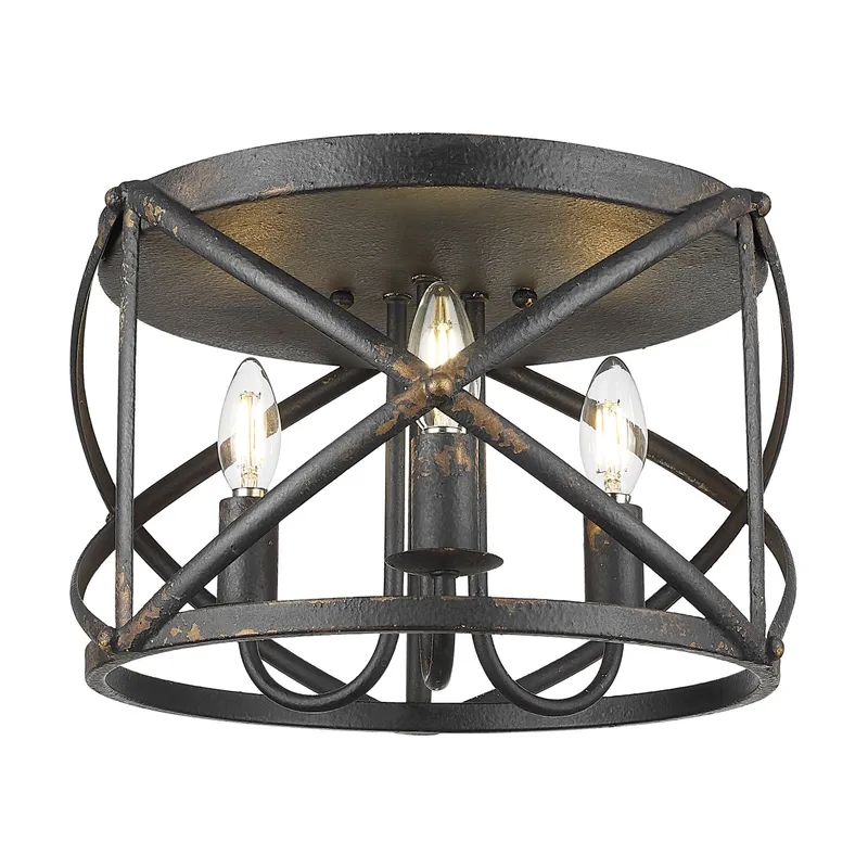 Golden Lighting Alcott 3-light Flush Mount in Antique Black Iron — Golden Lighting LED Ceiling Lights  