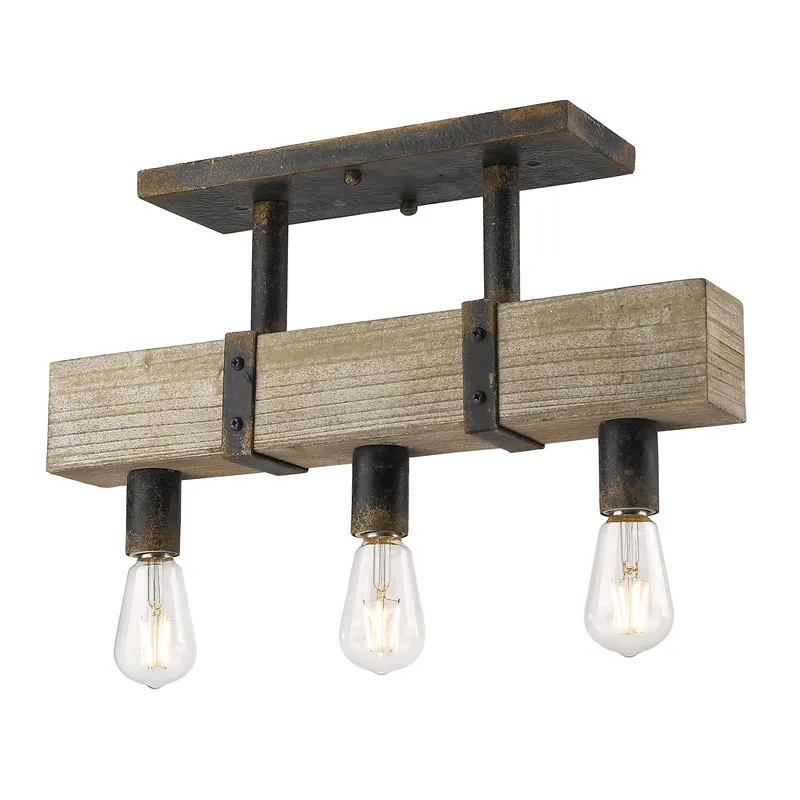 Golden Lighting Garrett 3-light Semi-Flush Mount in Antique Black Iron — Golden Lighting LED Ceiling Lights  