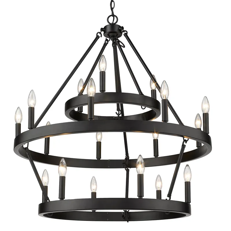 Golden Lighting Alastair 18-light 3-tier Chandelier (3+9+6) in Matte Black — Golden Lighting LED Pendant Lights  
