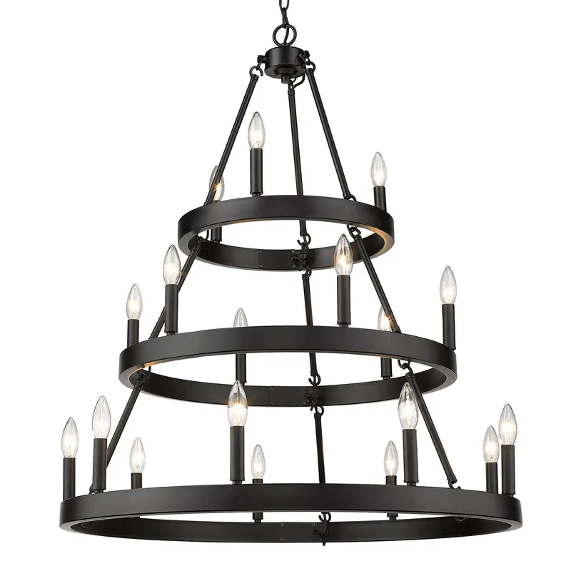 Golden Lighting Alastair 18-light 3-tier Chandelier (3+6+9) in Matte Black — Golden Lighting LED Pendant Lights  