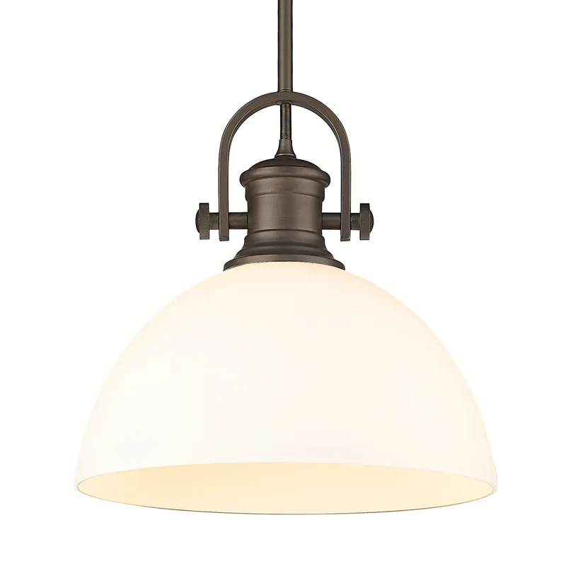 Yep by Golden Lighting Hines 1-light 14in Pendant in Rubbed Bronze and Opal Glass — Golden Lighting LED Pendant Lights  
