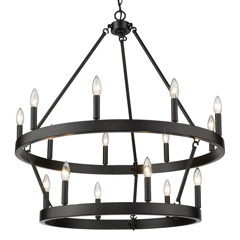 Golden Lighting Alastair 15-light 2-tier Chandelier (9+6) in Matte Black — Golden Lighting LED Pendant Lights  