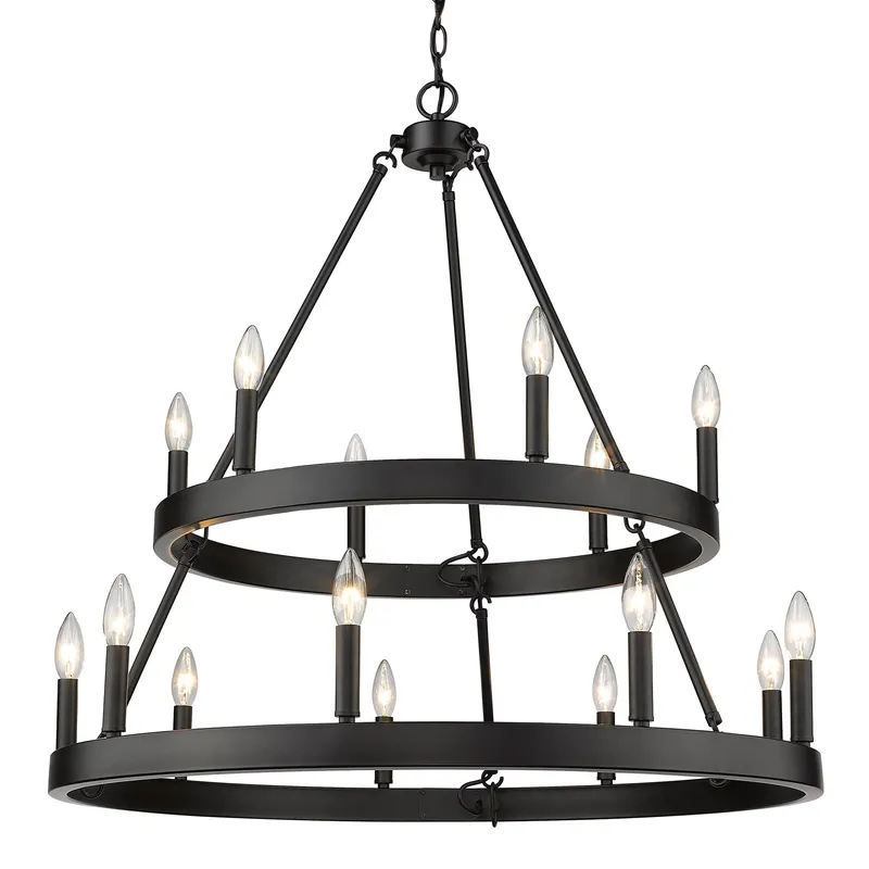 Golden Lighting Alastair 15-light 2-tier Chandelier (6+9) Matte Black — Golden Lighting LED Pendant Lights 60.0W 