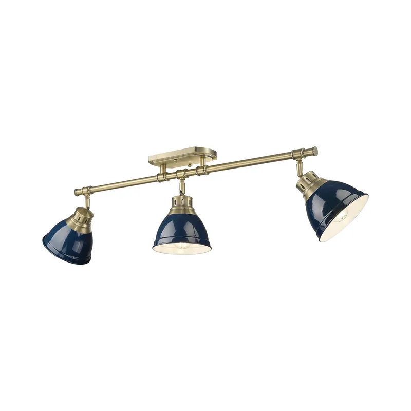Yep by Golden Lighting Duncan 3-light Semi-Flush Mount in Aged Brass and Navy Blue shade — Golden Lighting LED Ceiling Lights 100.0W 