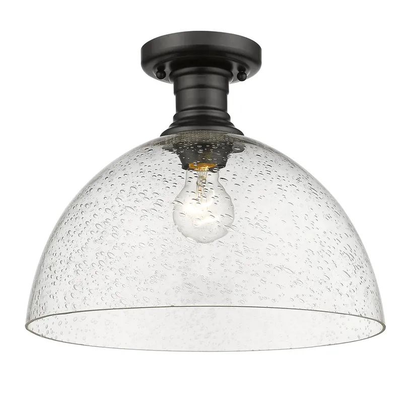 Yep by Golden Lighting Hines 1-light 14 in Semi-Flush Mount in Matte Black and Seeded Glass — Golden Lighting LED Ceiling Lights  