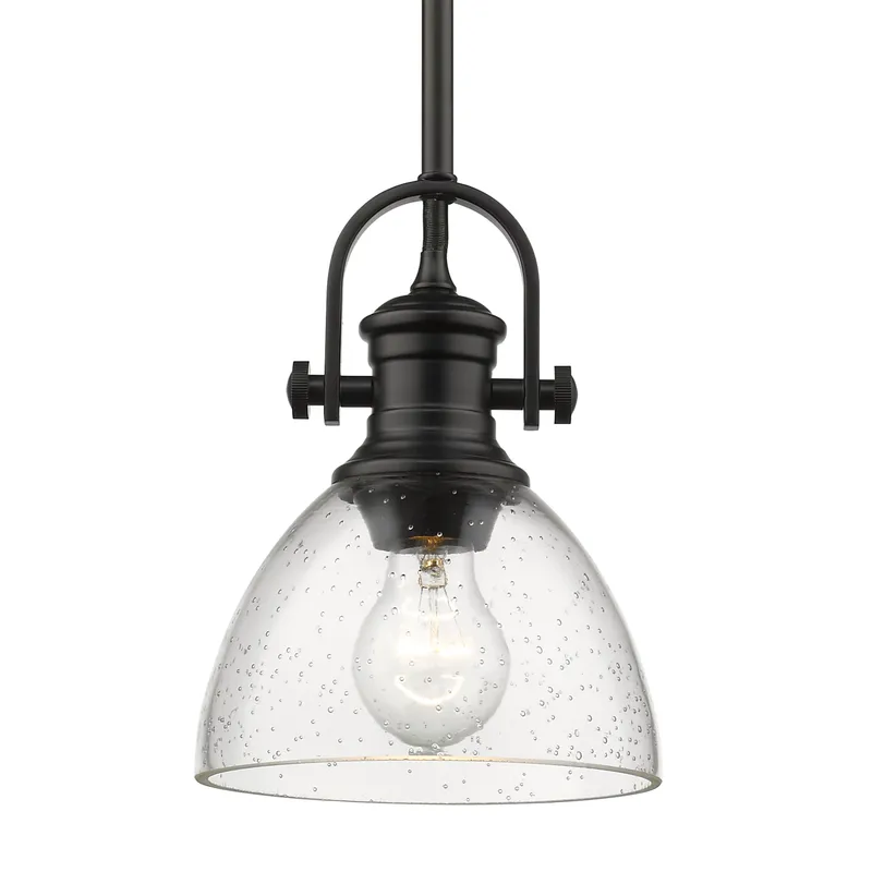 Yep by Golden Lighting Hines 1-light 7in Pendant in Matte Black and Seeded Glass — Golden Lighting LED Pendant Lights  