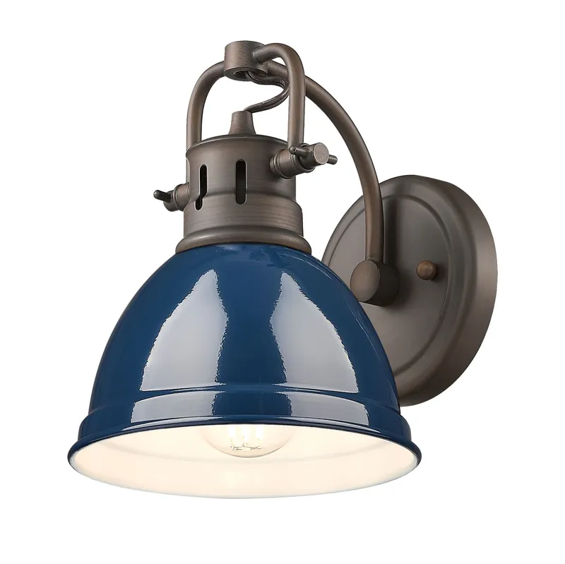 Yep by Golden Lighting Duncan 1-light Vanity in Rubbed Bronze and Navy Blue shade — Golden Lighting LED Wall Lights  