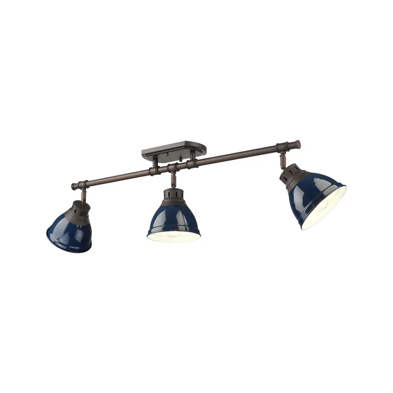 Yep by Golden Lighting Duncan 3-light Semi-Flush Mount in Rubbed Bronze and Navy Blue shade — Golden Lighting LED Ceiling Lights  