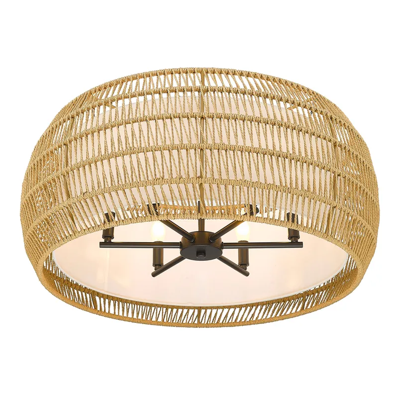 Golden Lighting Everly 6-light Semi-Flush Mount in Matte Black and Natural Rattan shade — Golden Lighting LED Ceiling Lights  