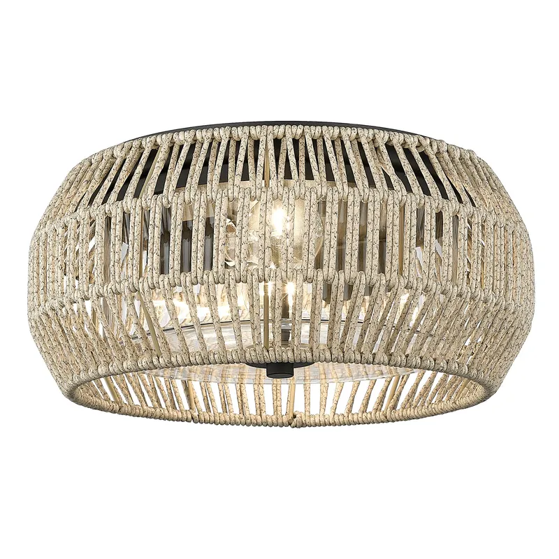 Seabrooke Flush Mount - Outdoor in Natural Black with Summer Sands Shade — Golden Lighting LED Ceiling Lights  