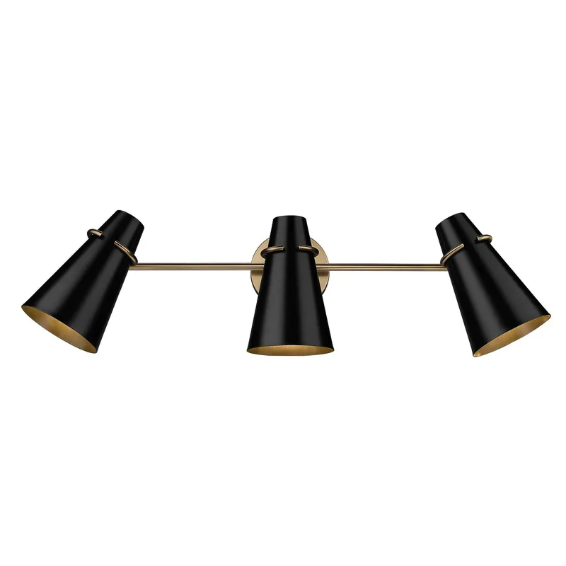 Golden Lighting Reeva 3-light Vanity in Modern Brass and Matte Black shade — Golden Lighting LED Wall Lights  