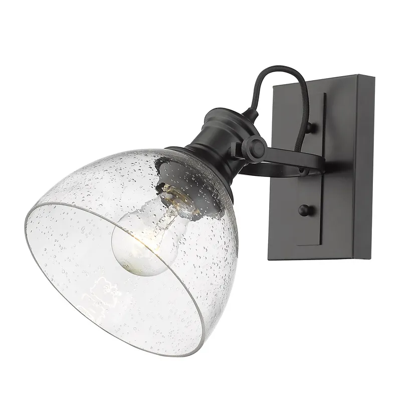 Yep by Golden Lighting Hines 1-light Vanity in Matte Black and Seeded Glass — Golden Lighting LED Wall Lights 60.0W 