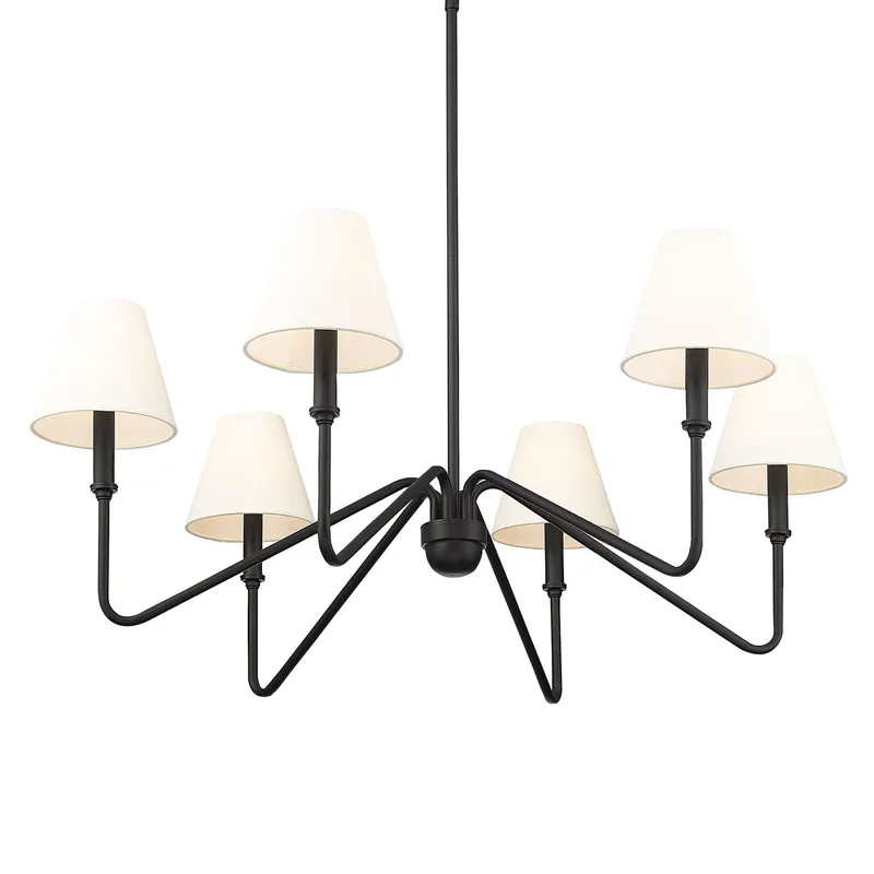 Yep by Golden Lighting Kennedy 6-light Chandelier in Natural Black and Ivory Linen shade — Golden Lighting LED Pendant Lights  