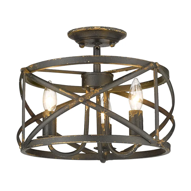 Golden Lighting Alcott 3-light Semi-Flush Mount in Antique Black Iron — Golden Lighting LED Ceiling Lights 60.0W 