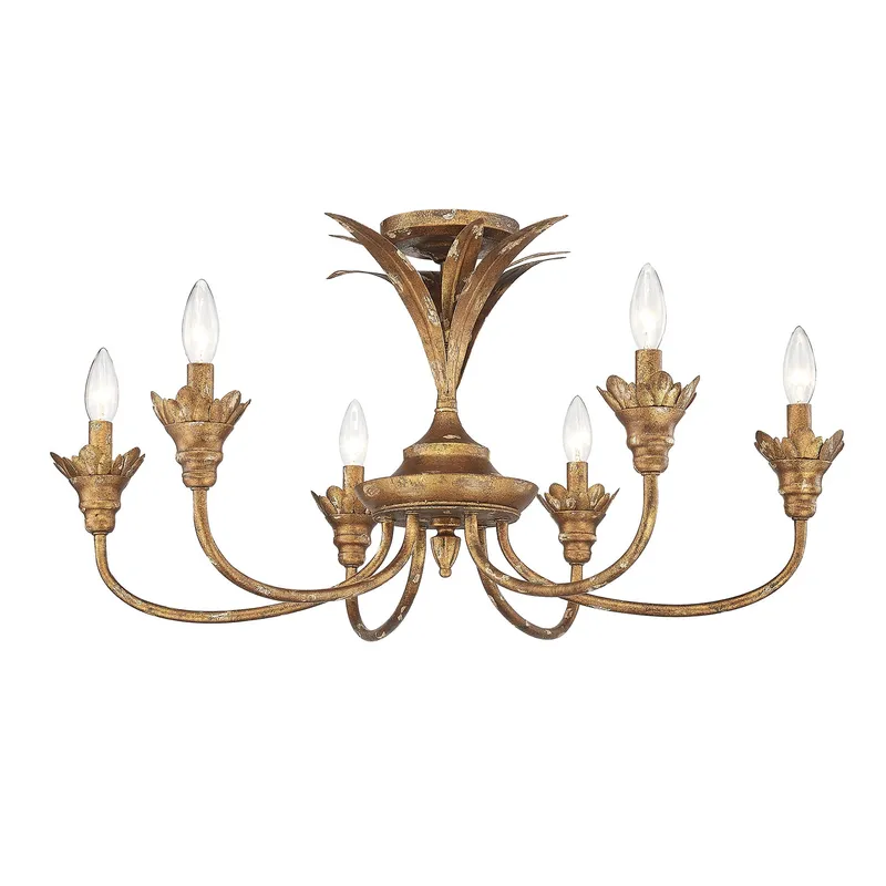 Golden Lighting Lillianne 6-light Semi-Flush Mount in Heirloom Gold — Golden Lighting LED Ceiling Lights 60.0W 