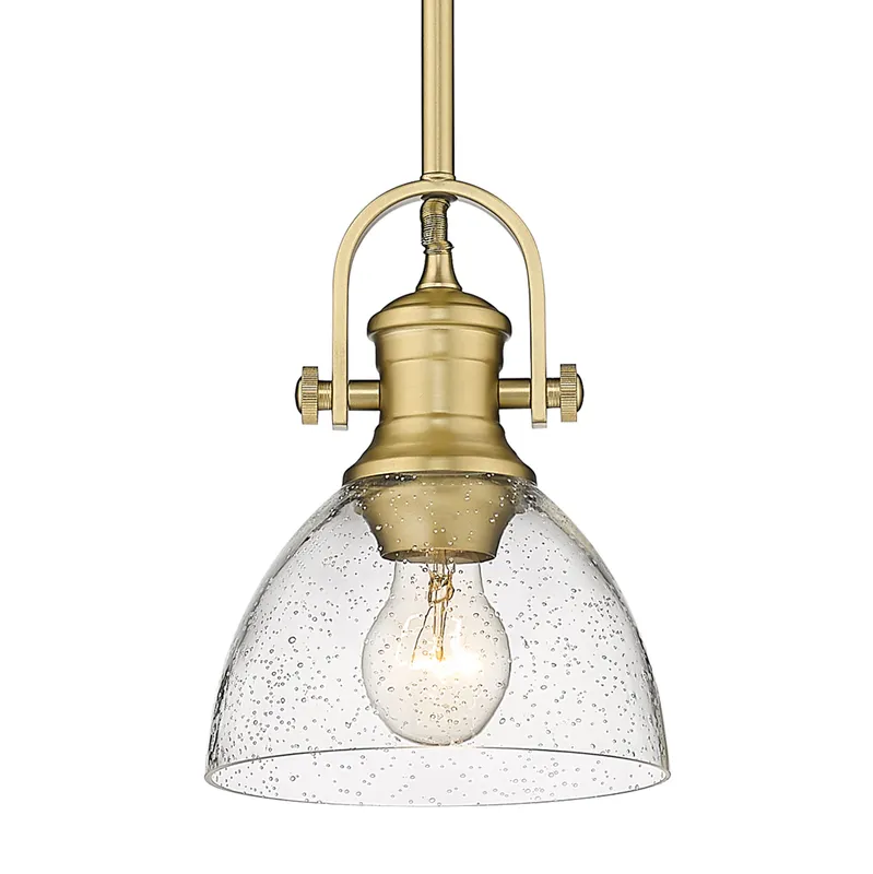 Yep by Golden Lighting Hines 1-light 7in Pendant in Brushed Champagne Brass and Seeded Glass — Golden Lighting LED Pendant Lights 100.0W 