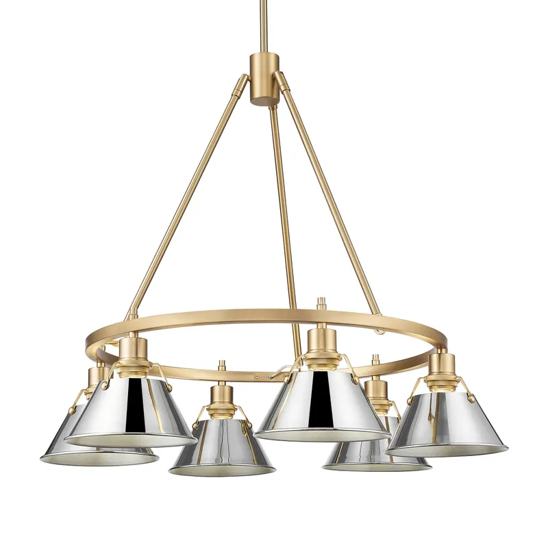 Yep by Golden Lighting Orwell 6-light Chandelier in Brushed Champagne Brass and Chrome shade — Golden Lighting LED Pendant Lights 60.0W 
