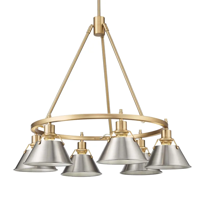 Yep by Golden Lighting Orwell 6-light Chandelier in Brushed Champagne Brass and Pewter shade — Golden Lighting LED Pendant Lights  
