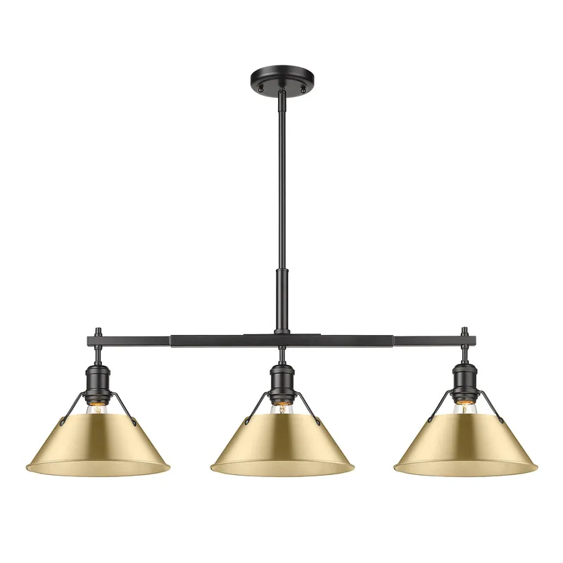 Yep by Golden Lighting Orwell 3-light Island Light in Matte Black and Brushed Champagne Brass shade — Golden Lighting LED Pendant Lights  