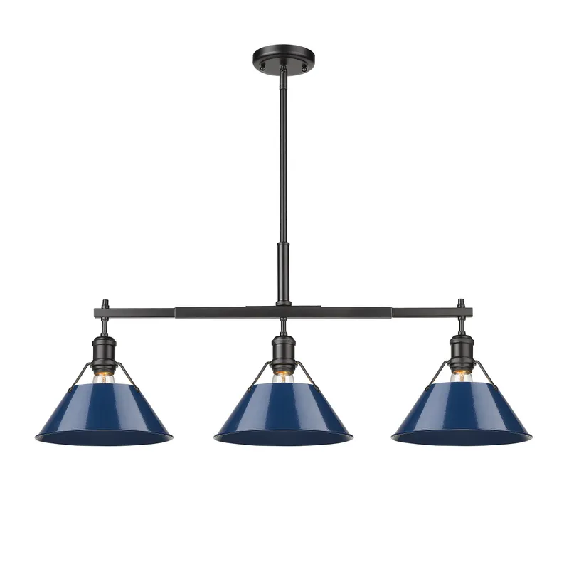 Yep by Golden Lighting Orwell 3-light Island Light in Matte Black and Navy Blue shade — Golden Lighting LED Pendant Lights  