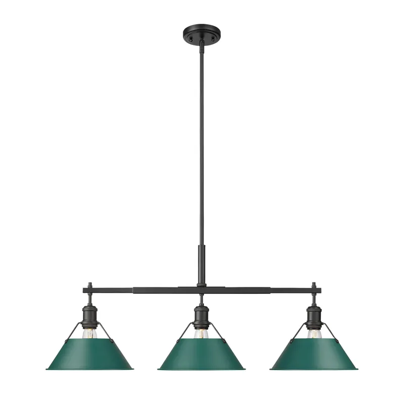 Yep by Golden Lighting Orwell 3-light Island Light in Matte Black and Pine Green shade — Golden Lighting LED Pendant Lights  