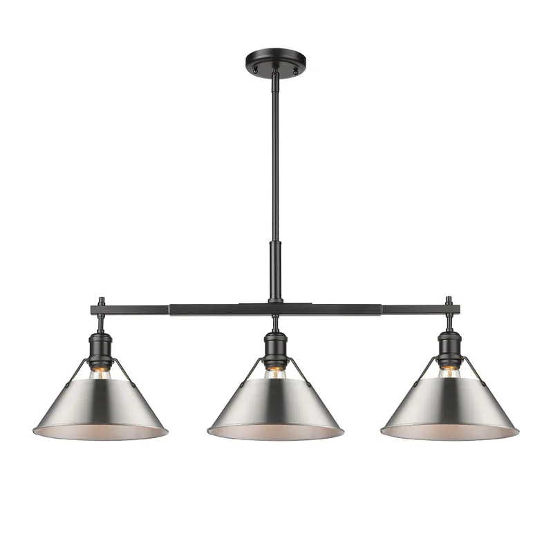Yep by Golden Lighting Orwell 3-light Island Light in Matte Black and Pewter shade — Golden Lighting LED Linear Lights  
