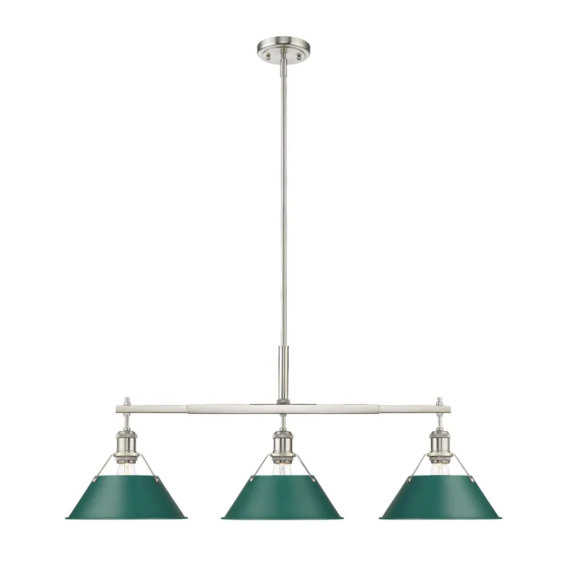 Yep by Golden Lighting Orwell 3-light Island Light in Pewter and Pine Green shade — Golden Lighting LED Pendant Lights  