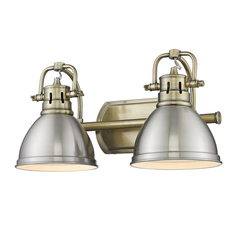 Yep by Golden Lighting Duncan 2-light Vanity in Aged Brass and Pewter shade — Golden Lighting LED Wall Lights 100.0W 