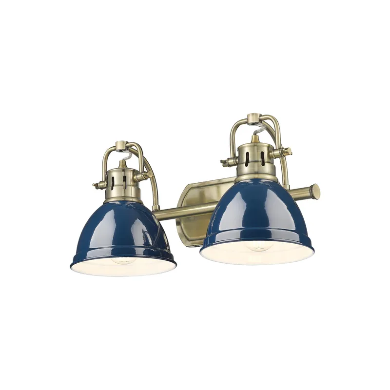 Yep by Golden Lighting Duncan 2-light Vanity in Aged Brass and Navy Blue shade — Golden Lighting LED Wall Lights  