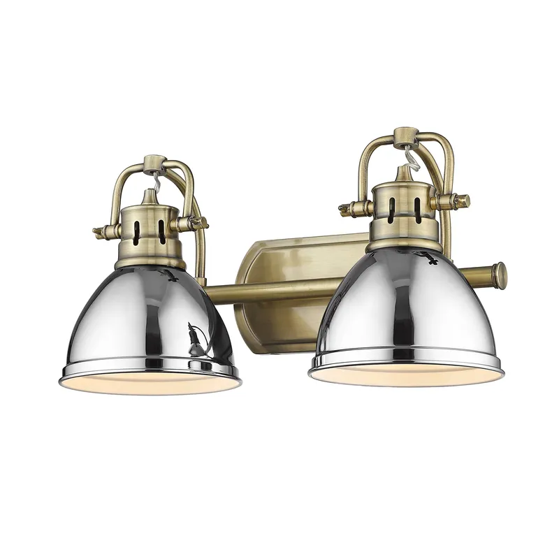Yep by Golden Lighting Duncan 2-light Vanity in Aged Brass and Chrome shade — Golden Lighting LED Wall Lights 100.0W 