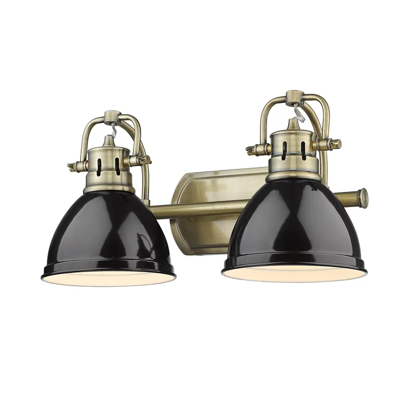 Yep by Golden Lighting Duncan 2-light Vanity in Aged Brass and Black shade — Golden Lighting LED Wall Lights 100.0W 