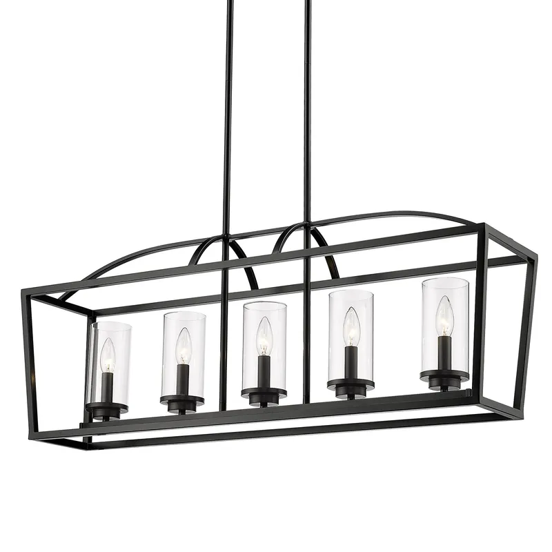 Golden Lighting Mercer 5-light Island Light in Matte Black and Clear Glass — Golden Lighting LED Pendant Lights  