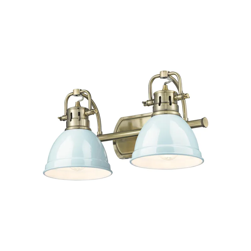Yep by Golden Lighting Duncan 2-light Vanity in Aged Brass and Seafoam shade — Golden Lighting LED Wall Lights 100.0W 