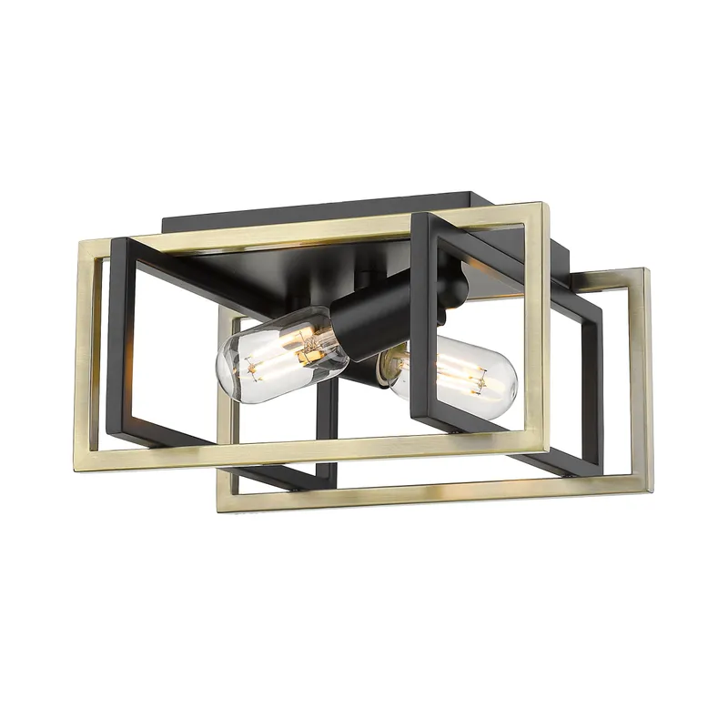 Golden Lighting Tribeca 2-light Flush Mount in Matte Black and Aged Brass Accents — Golden Lighting LED Ceiling Lights  