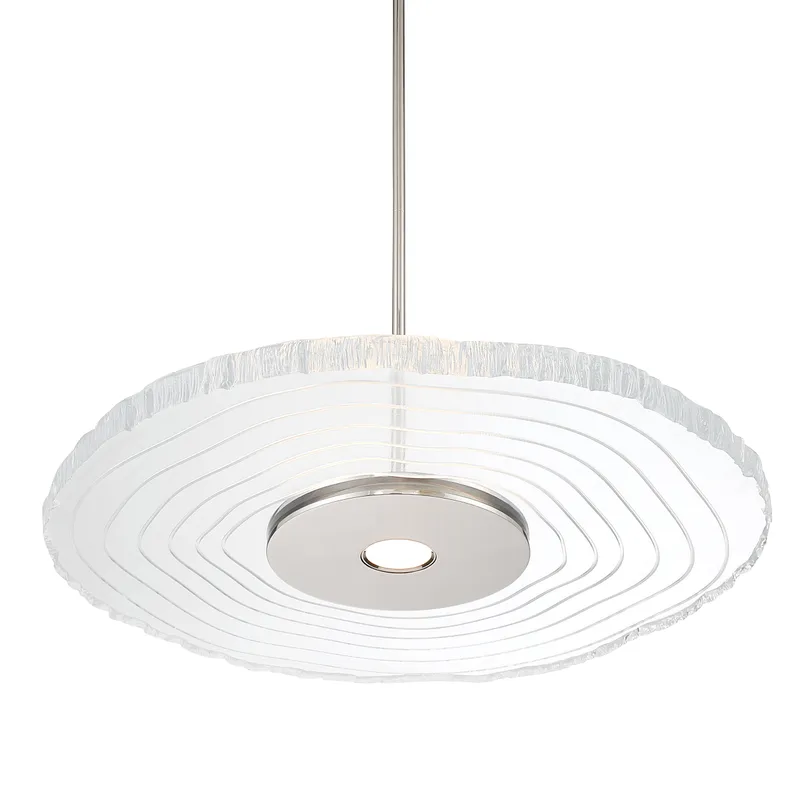 Golden Lighting Luminwood Integrated LED 24n Pendant in Polished Nickel with Wood-Pressed Clear Resin — Golden Lighting LED Pendant Lights  3000K
