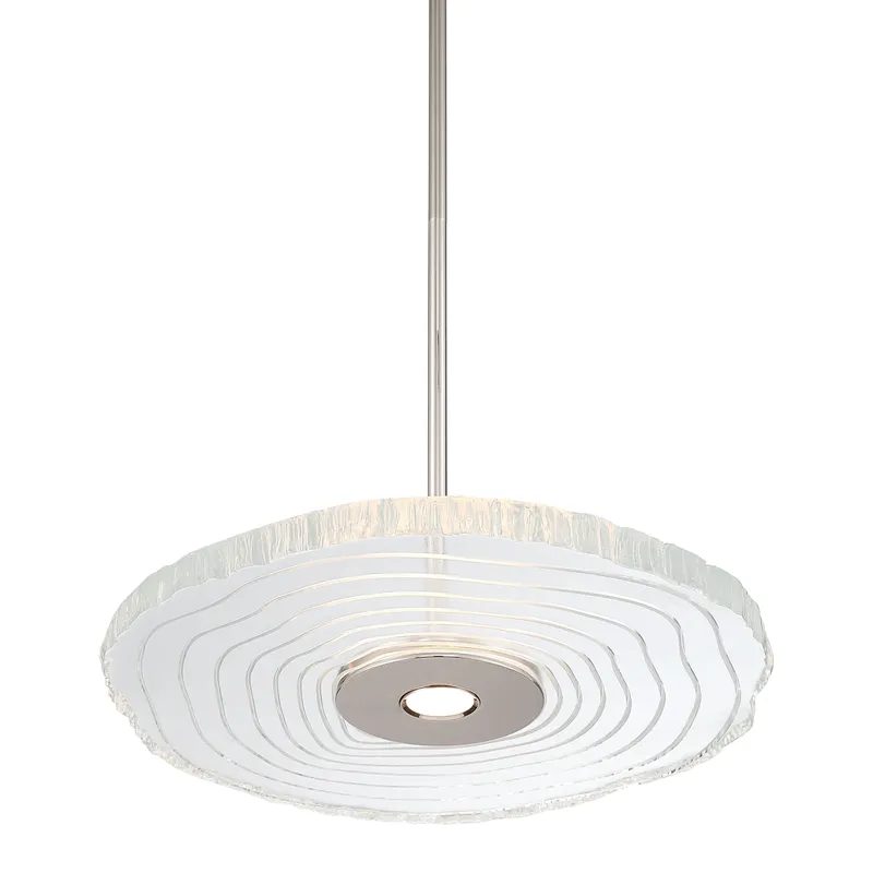 Golden Lighting Luminwood Integrated LED 16in Pendant in Polished Nickel with Wood-Pressed Clear Resin — Golden Lighting LED Pendant Lights  3000K