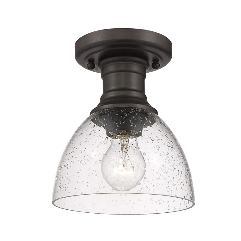 Yep by Golden Lighting Hines 1-light Semi-Flush Mount in Rubbed Bronze and Seeded Glass — Golden Lighting LED Ceiling Lights  