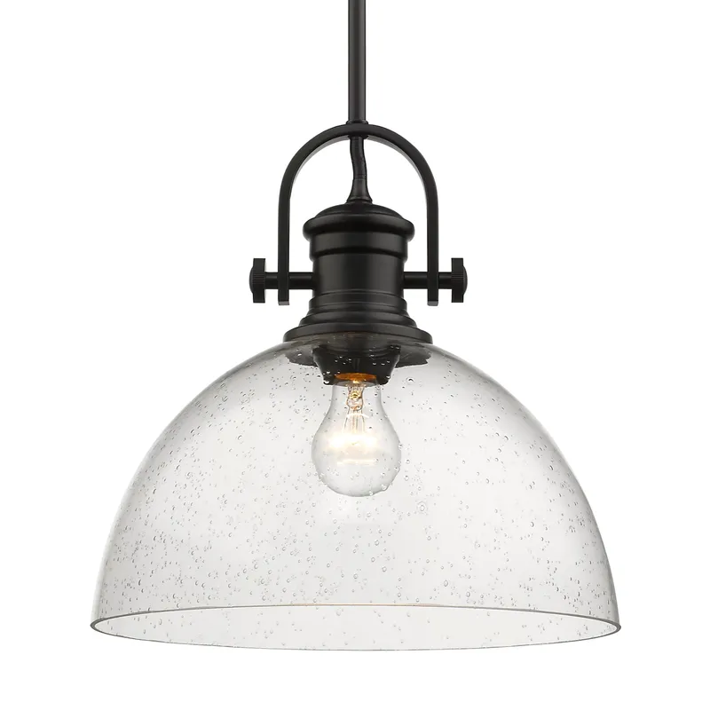 Yep by Golden Lighting Hines 1-light 14in Pendant in Matte Black and Seeded Glass — Golden Lighting LED Pendant Lights  