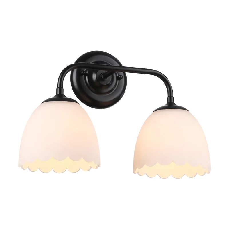 Dorinda 2-Light Vanity Light in Matte Black with Opal Glass — Golden Lighting LED Wall Lights 100.0W 