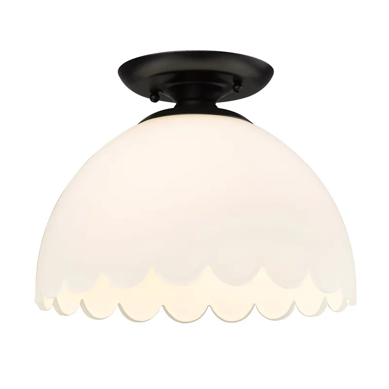 Dorinda BLK Semi-Flush in Matte Black with Opal Shade — Golden Lighting LED Ceiling Lights 100.0W 